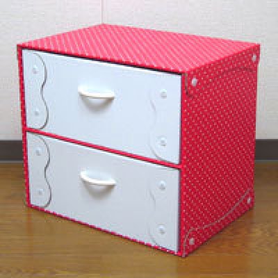 画像1: ダンボール製家具　子供用2段引出し式チェスト。簡単組み立て。子供部屋にもおススメです！水玉模様のかわいい収納