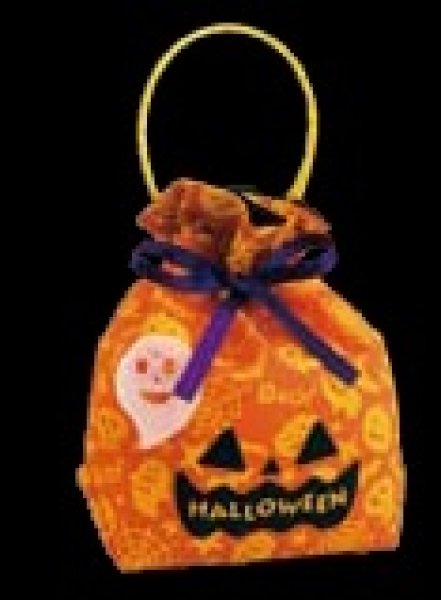 画像1: ハロウィン用　パンプキンリボンバッグ　ポップ柄　ＬA３２２　20枚入 (1)